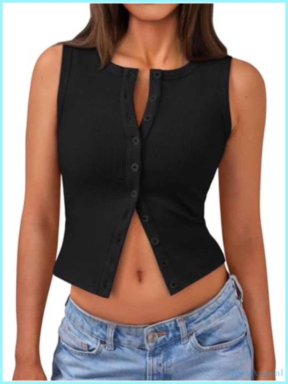 Women's Ribbed Button Down Crop Tank Top Sleeveless Summer Vest